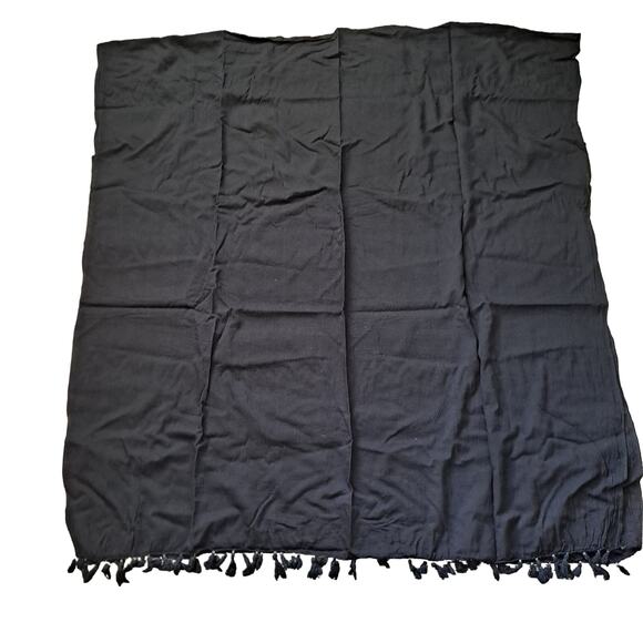 Black Cotton Rectangular Scarf with Pompom like fringes 42" X 88" - Picture 5 of 5